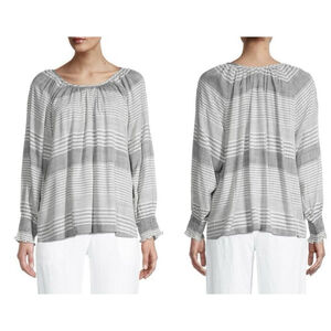 Tommy Bahama Lucia Striped Top Grey White Coastal Long Sleeve Boho Blouse Size S